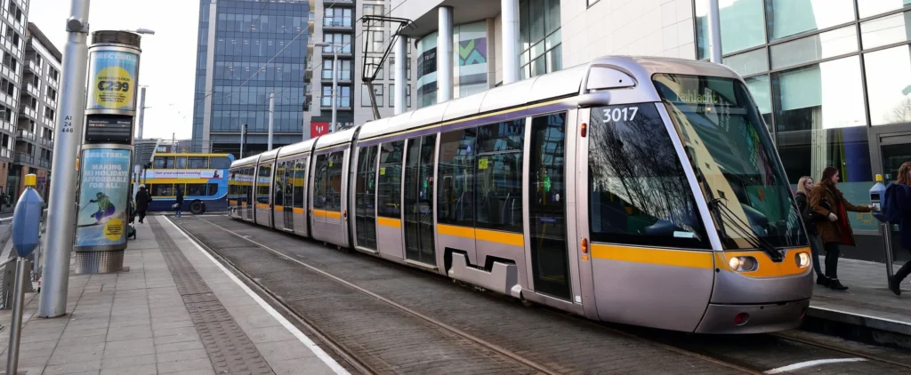 The LUAS line driving through the city centre of Dublin